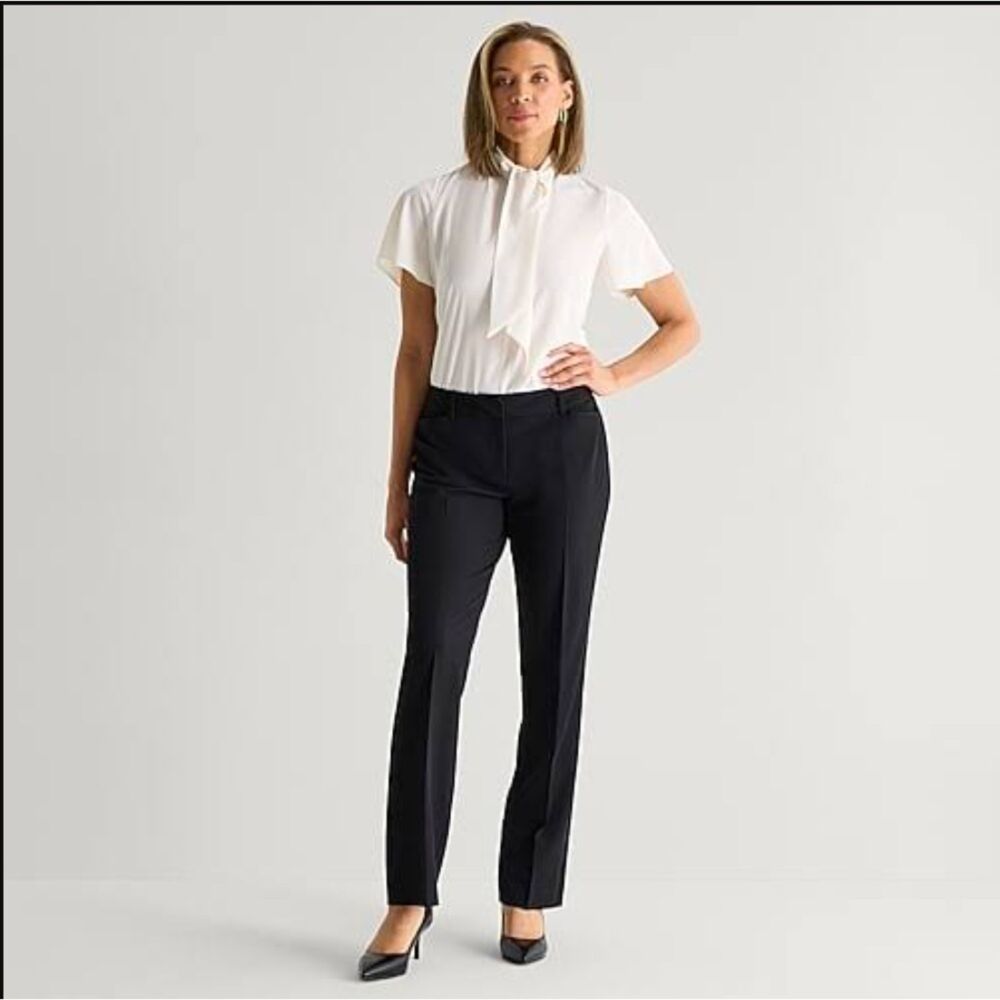 Liz Claiborne Audra Pants Women's 10P Black Straight Leg High Rise Career Dress